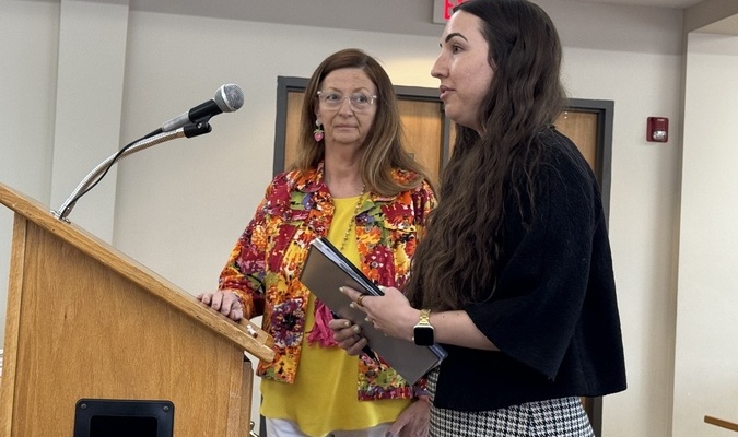 Knox County Public Library Director Lana Hale introduces the library’s attorney, Suzy Marino, an associate with Dinsmore &amp; Shohl LLC of Louisville, who spoke to the fiscal court concerning approval for the new construction project.